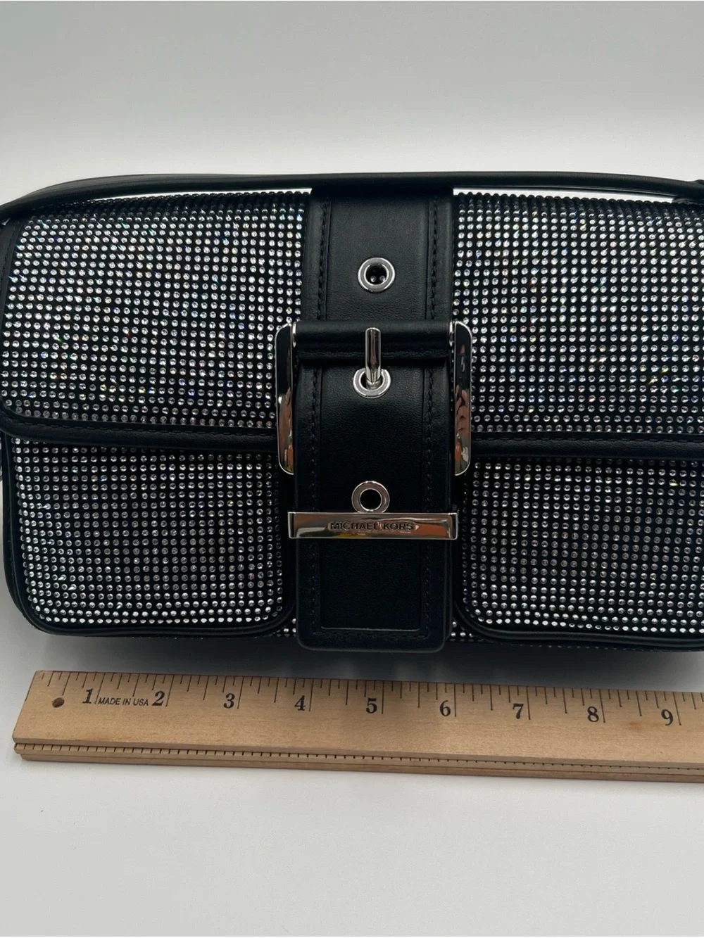 Michael Kors Black Rhinestone-Embellished Messenger Bag
